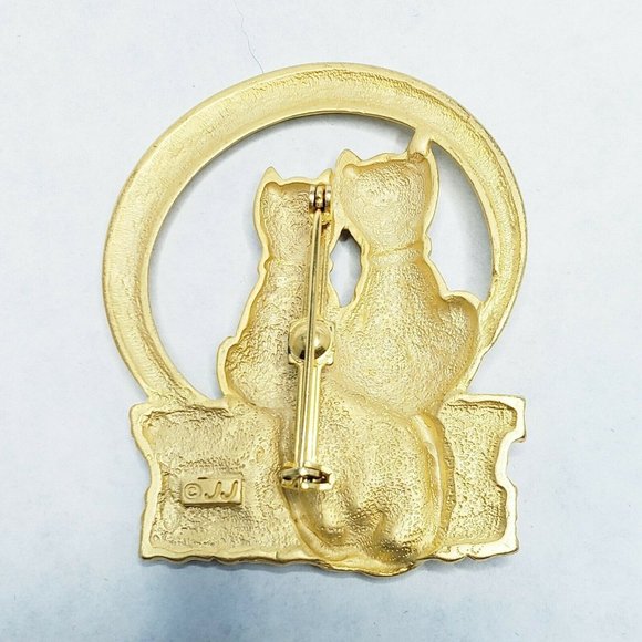 JJ Jonette Brooch Cats Brushed Goldtone Moon in the Background - Picture 2 of 3